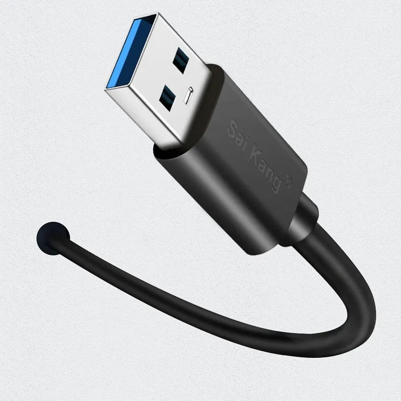 Black USB male to female extension cable showing connectors and available length options up to 5 metres