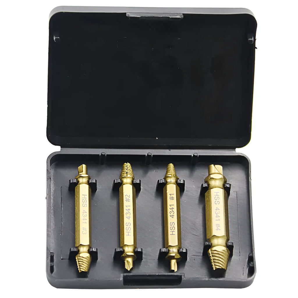 4341 high-speed steel screw extractor set for removing damaged screws and metal fasteners