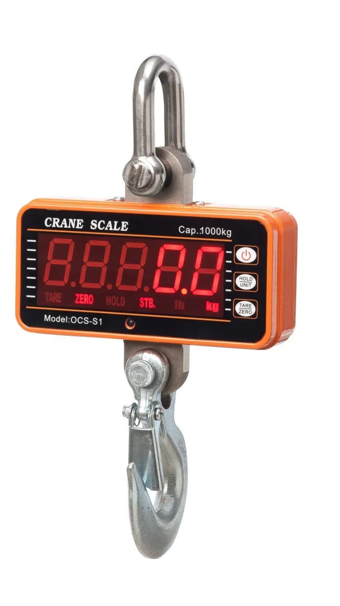 Orange electronic crane scale with digital display for 500kg capacity industrial weighing