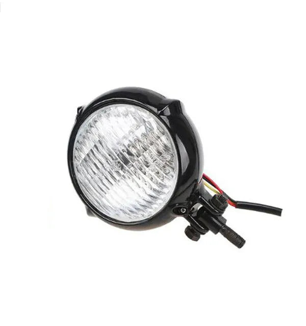 Black electroplated Harley motorcycle headlights with 8cm aluminium housing and yellow halogen bulb