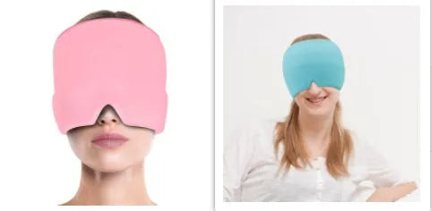 Black elastic gel cold compress eye mask for headache relief with measurements
