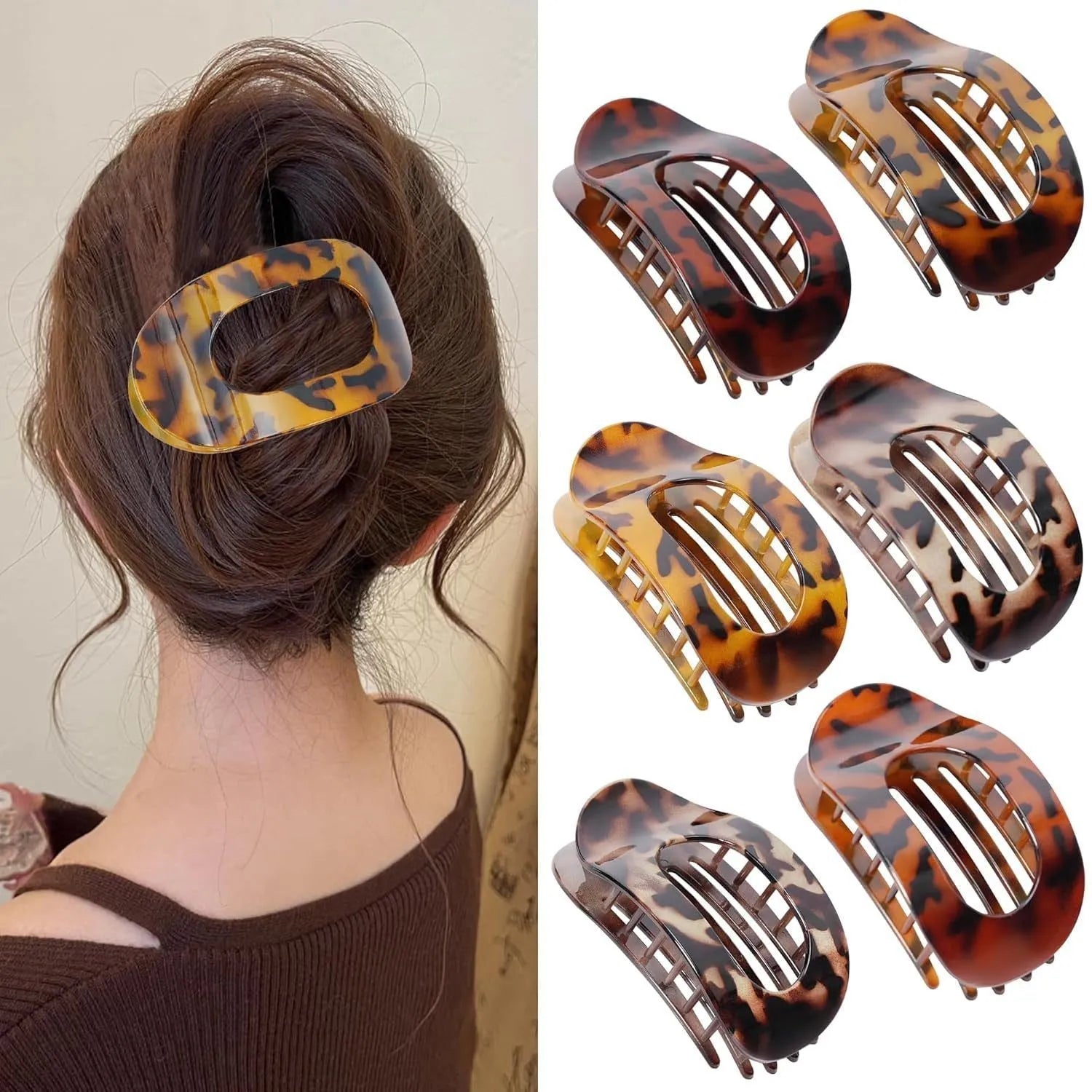Six rose red plastic hair clips with frosted grip and quadrilateral design displayed together