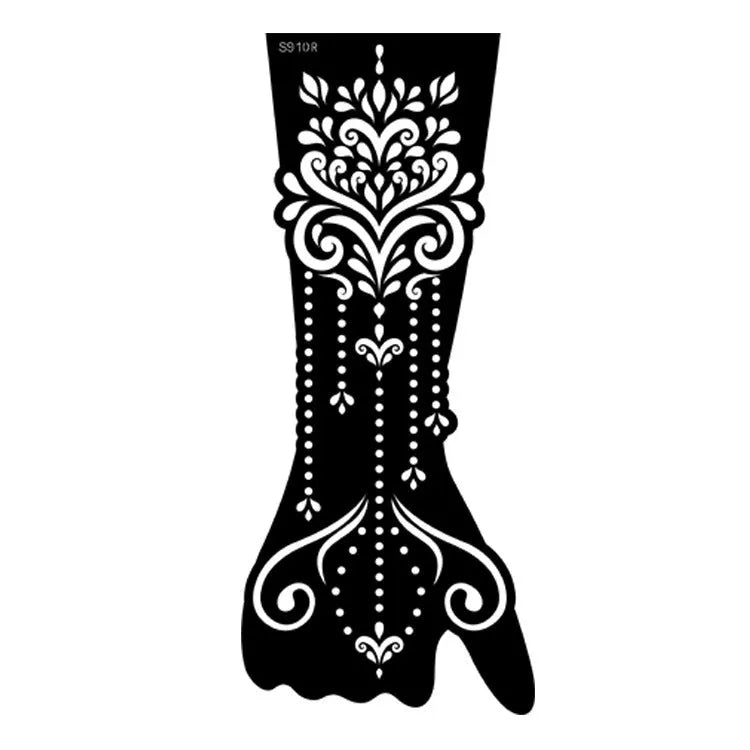 Pack of geometric hollow template tattoo stickers with machine-cut paper stencils for DIY art.