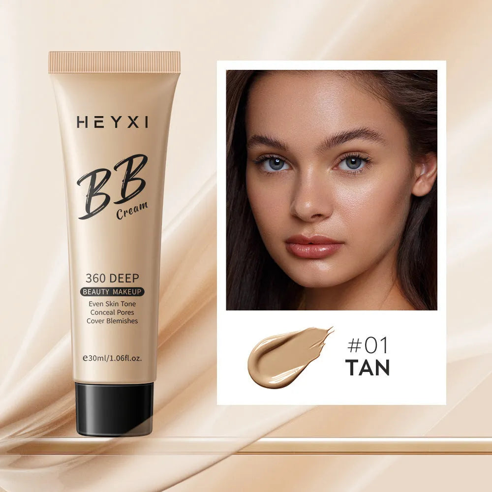 Tube of waterproof, sweat-proof BB cream in one of four colours (01, 02, 03, 04) for universal skin types.