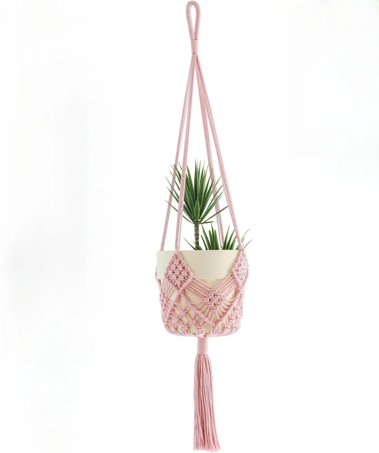 Hand-woven minimalist flower pot in polyester cotton fabric shown in brown colour