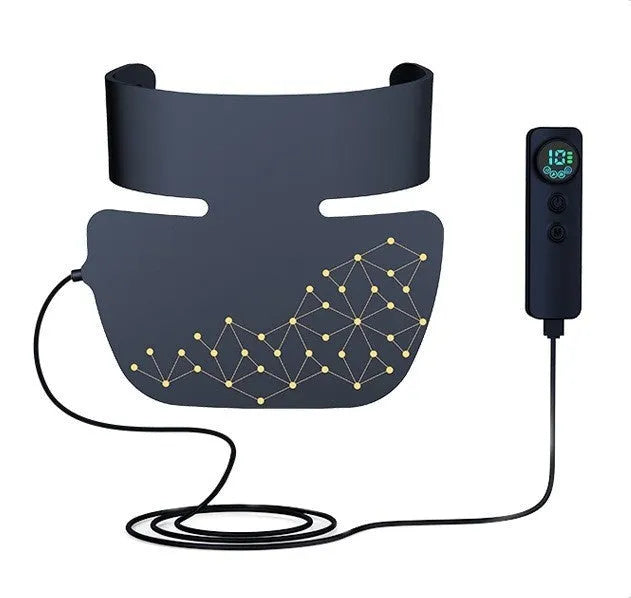 Black four-colour LED photon skincare mask for neck and face light therapy treatment.