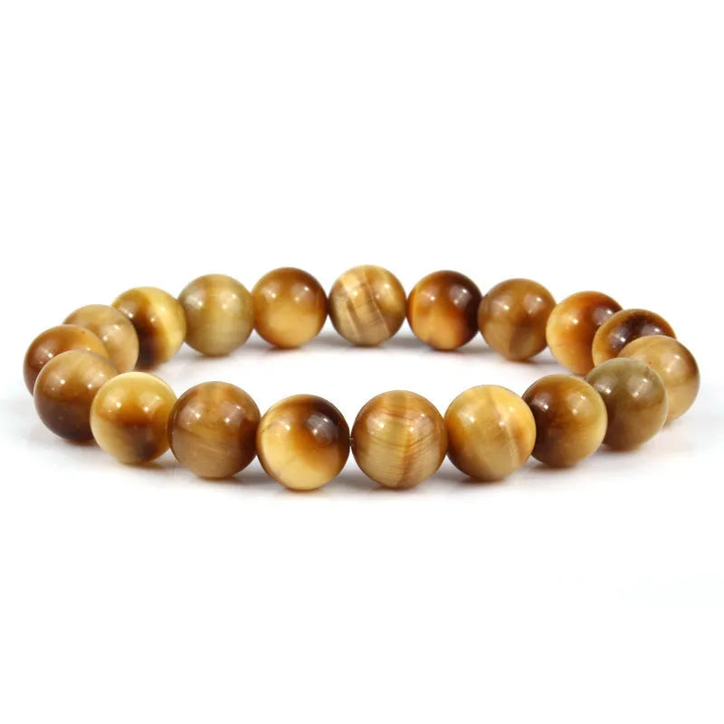 Tigereye crystal bracelet with round natural stone beads in various colours and sizes
