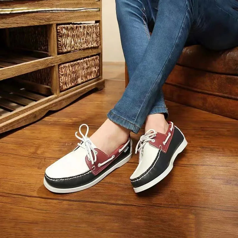 Men's British style casual shoes with artificial PU leather upper and flat heel