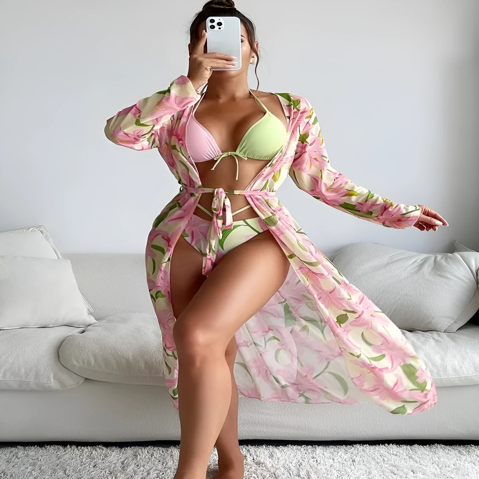 Women's printed bikini swimsuit set in quick-dry fabric