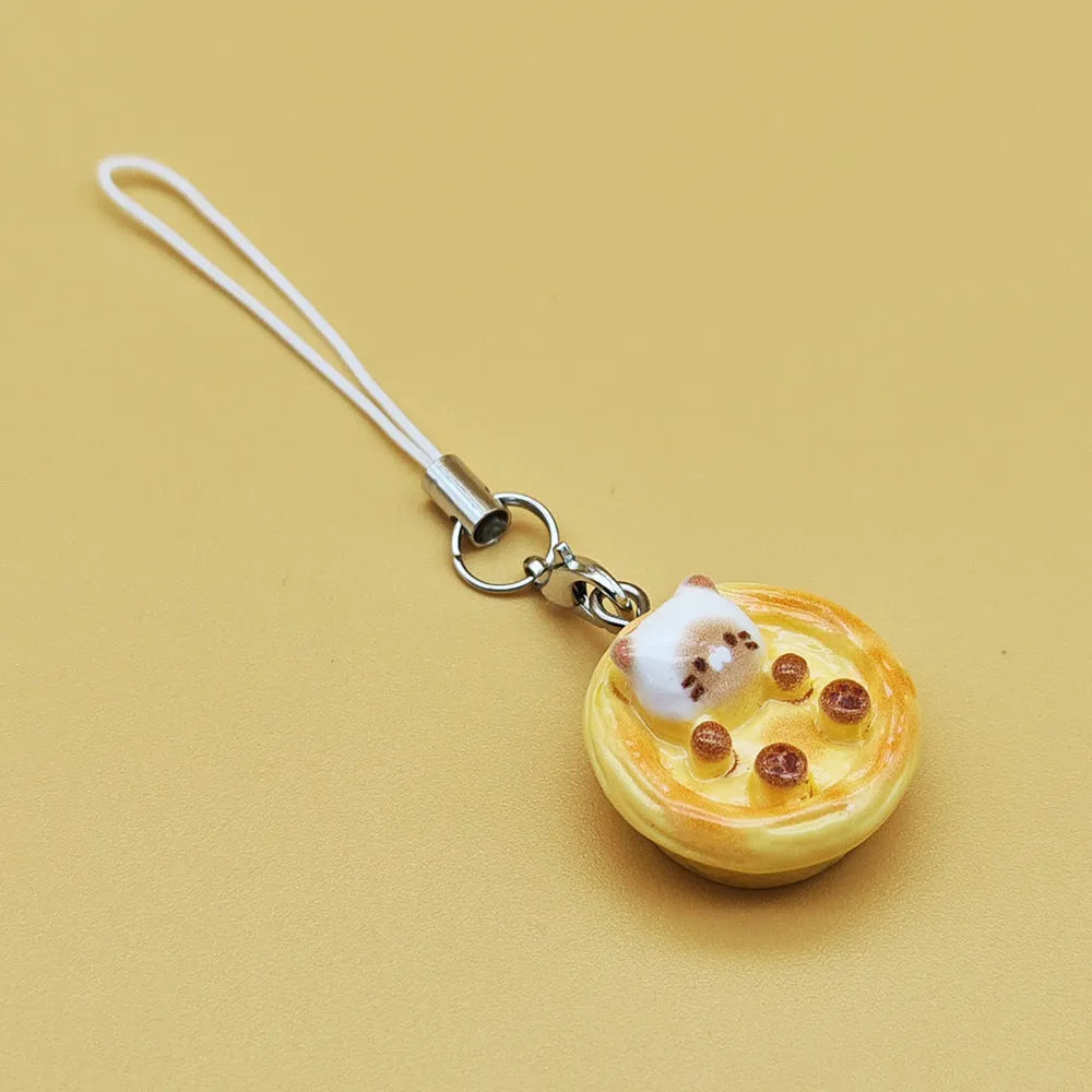 Cute kitten egg tart simulation mobile phone pendant cartoon decoration on phone