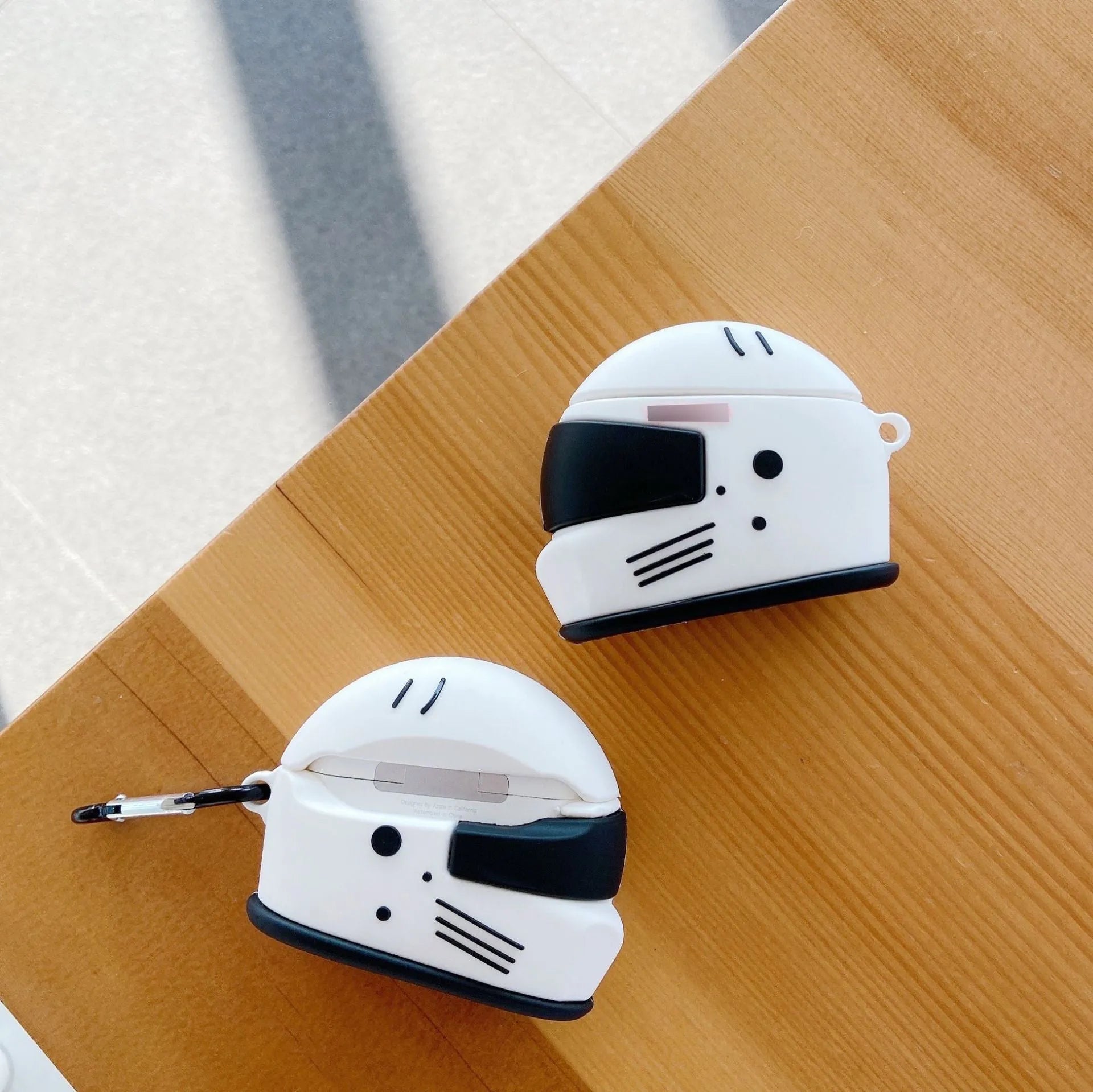 Cartoon motorcycle helmet silicone Airpods case with carabiner clip