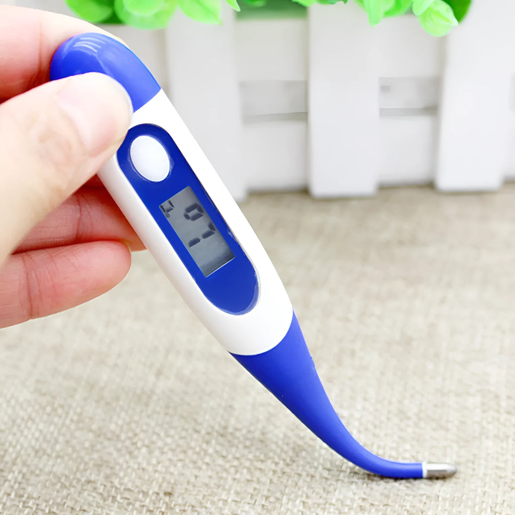 Blue digital electronic waterproof thermometer with LCD display and silicone tip