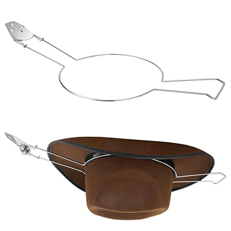 Brown metal hat stand with chrome base for coats and hats