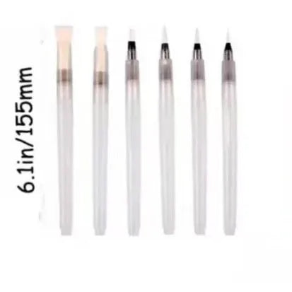 Cartoon wood pulp paper set with heart, round, and square shapes plus six fountain pens for artistic projects