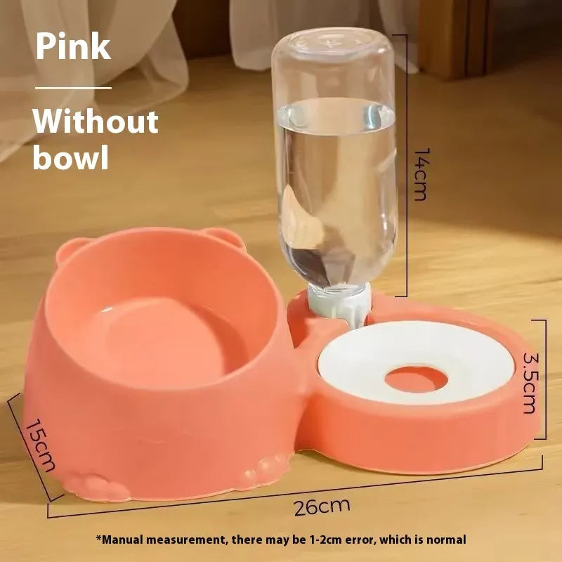 Automatic cat feeding basin with double bowl design and gravity water dispenser in choice of four colours
