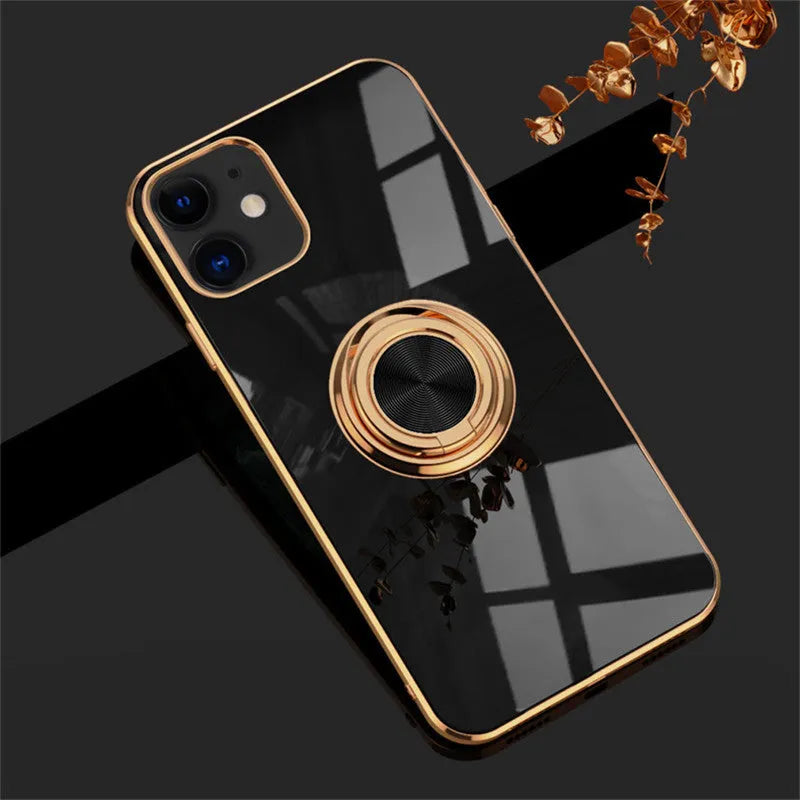 Silicone plating phone case for iPhone in various colours including milk tea, black, and light purple.