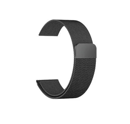 Stainless steel watch strap in silver, shown fitted to a watch with a 42mm case.