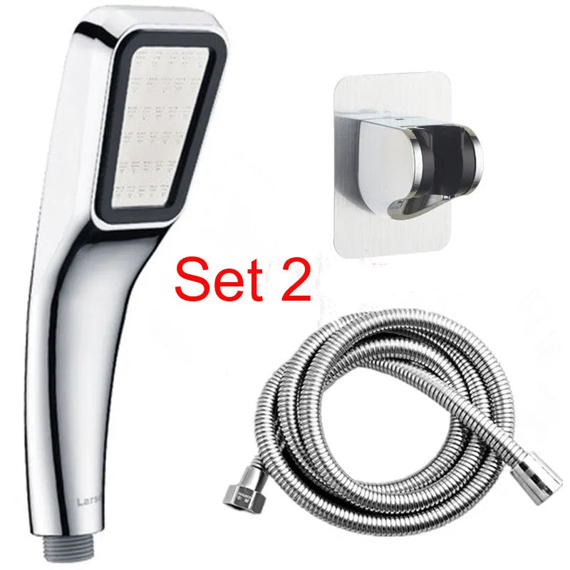 Orange hand-held pressurised shower set with rain function spray option