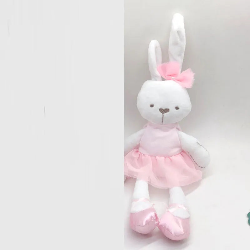 Soft 40cm baby rabbit short plush toy in pink, white, and orange for infants 0-3 years