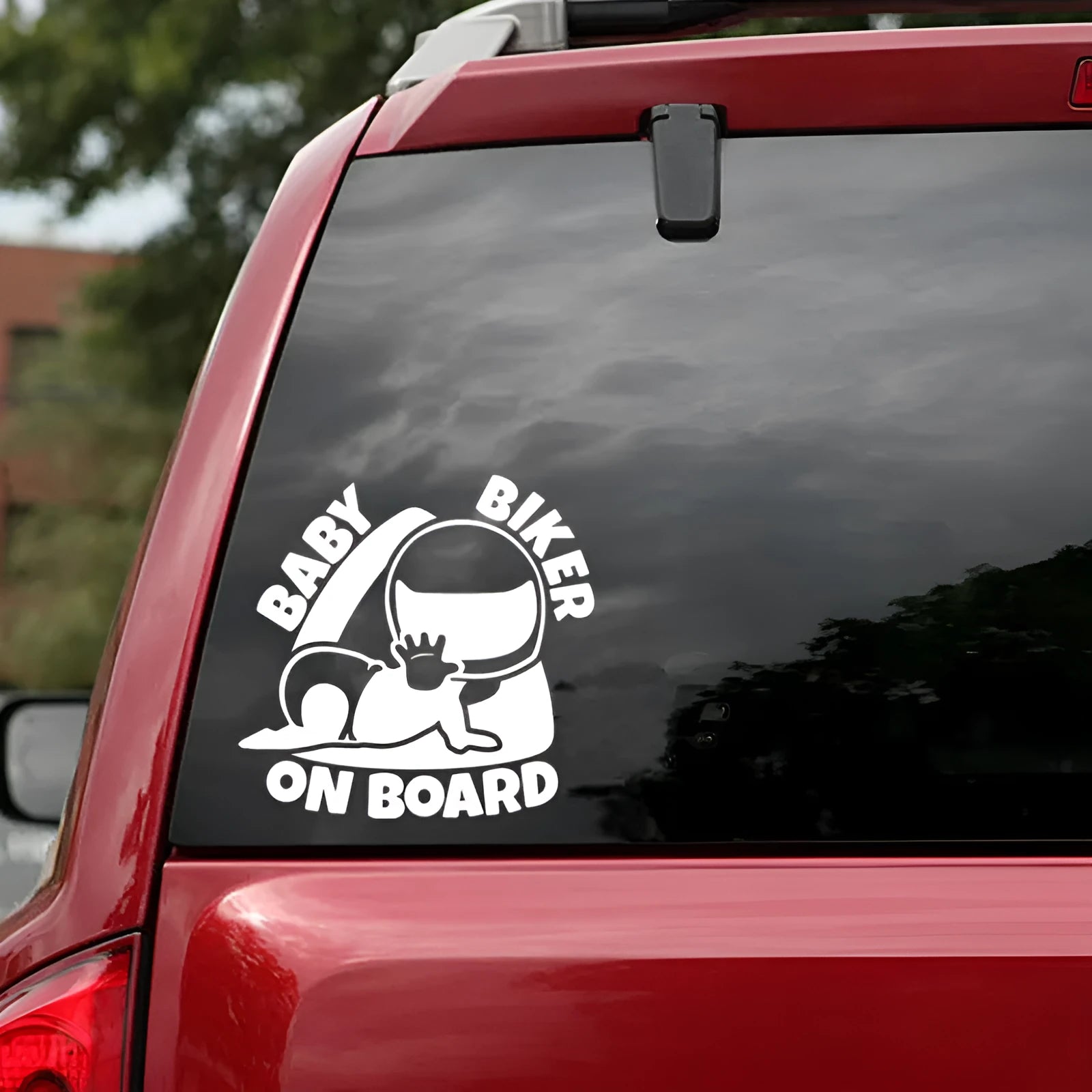 Reflective BABY ON BOARD car warning sticker measuring 14.5 by 15 centimetres
