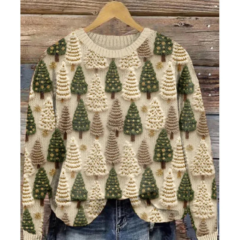 Women's little flower digital printed round neck sweater in polyester, shown in a selected colour from the YPM935 series.
