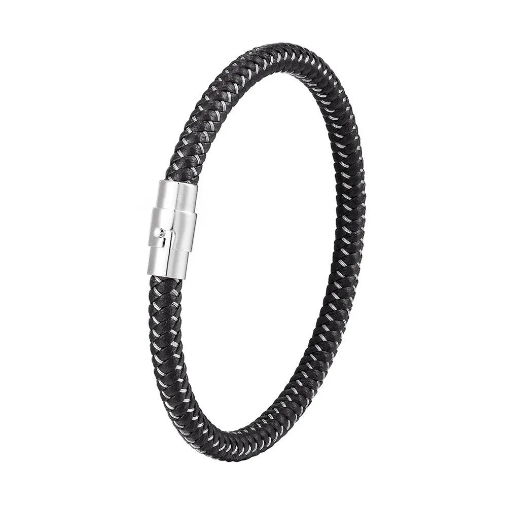 Titanium steel geometric wire bracelet with a magnetic clasp shown in multiple colour options.