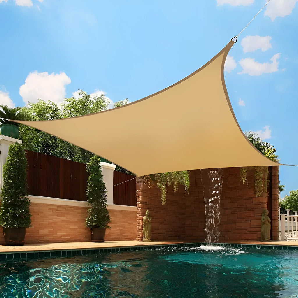 Beige rectangle outdoor shade sail 3.6x3.6m waterproof polyester fabric with anti-UV protection