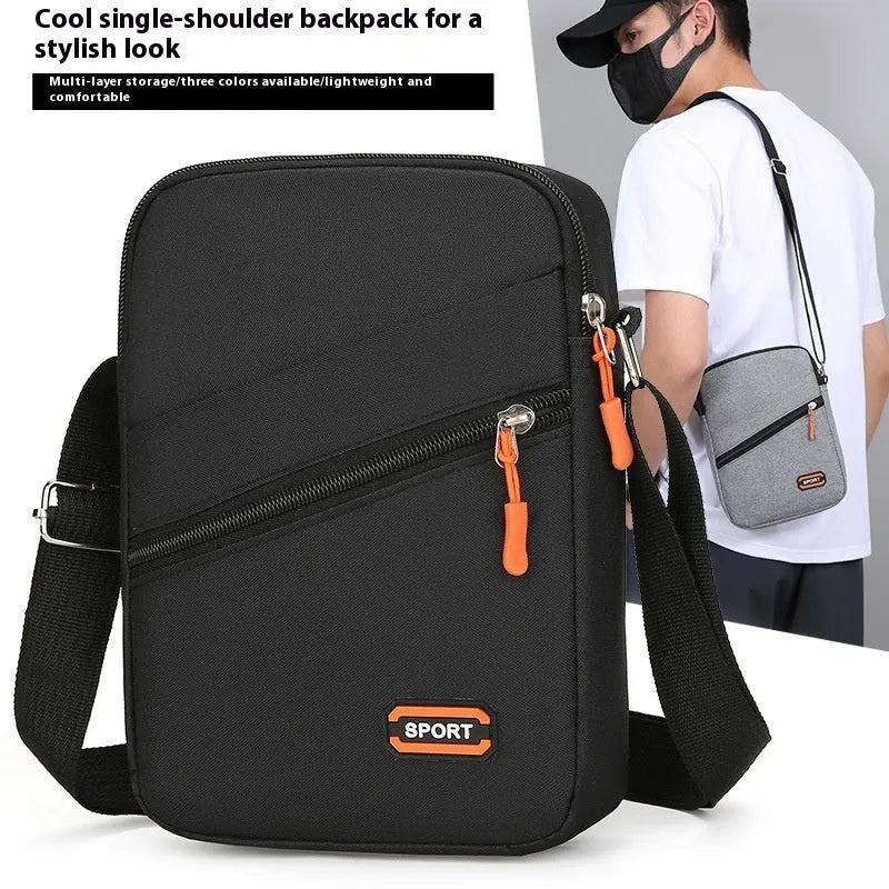 Oxford cloth crossbody commuter shoulder bag in silver grey colour with contrast details