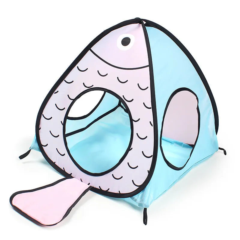 Foldable cat tent and tunnel interactive toy with colourful fabric in a three-piece set.