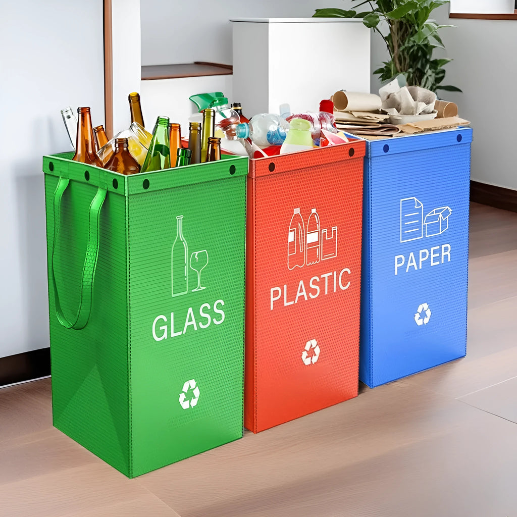 Blue handbag style waterproof rubbish bin with 40L capacity for household waste sorting