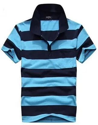 Men's striped short sleeved T-shirt with real pocket in loose fit, front view