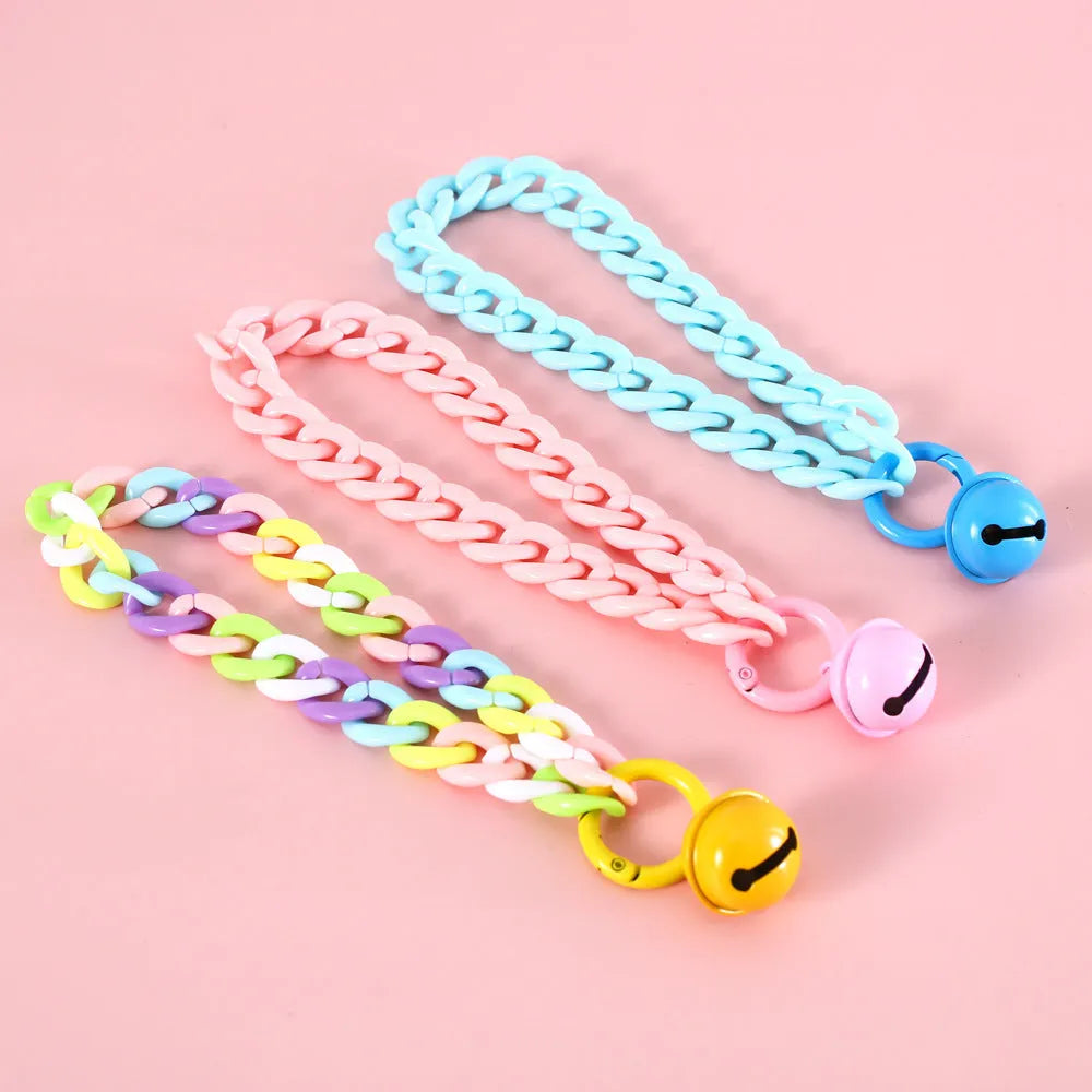Macaron candy colour plastic chain pet collar for cats, dogs and rabbits with adjustable sizing