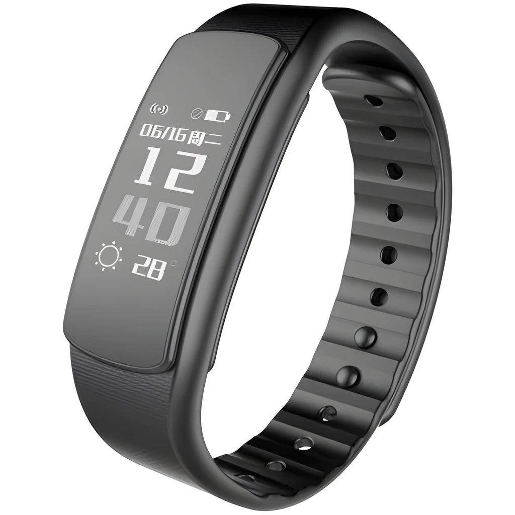 I6 smart sports bracelet in black or green with 0.96-inch touch screen on a TPU wristband.