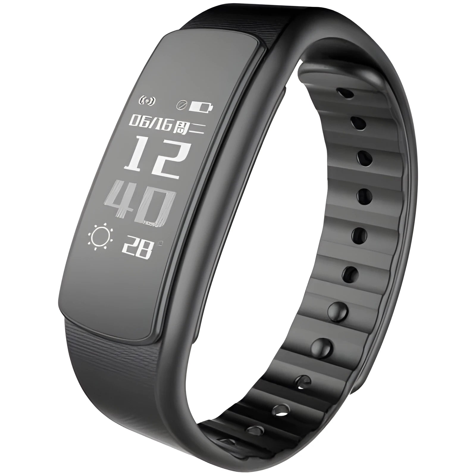 I6 smart sports bracelet in black or green with 0.96-inch touch screen on a TPU wristband.