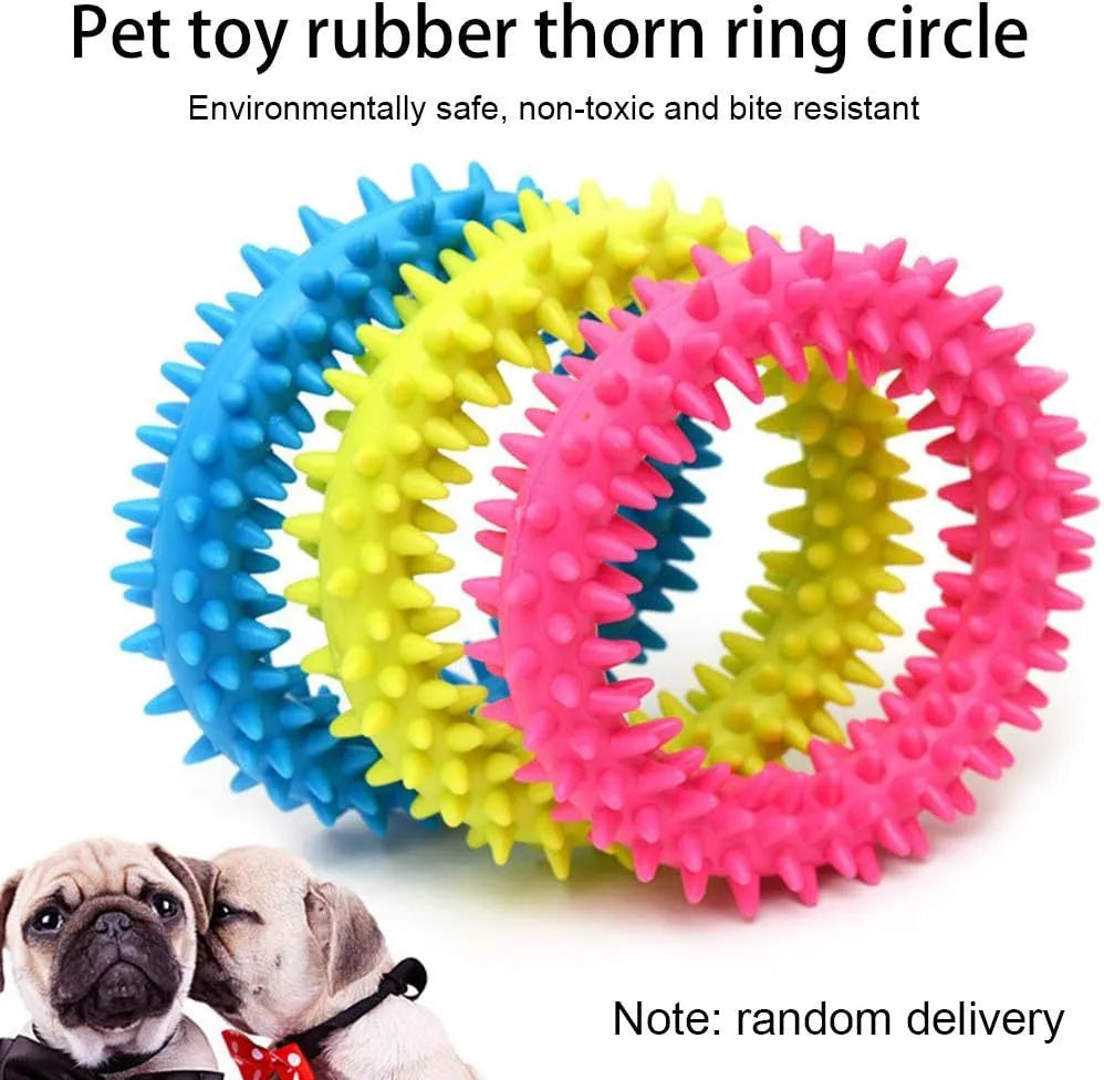 Blue spiky TPR circle ring dog chew toy for dental cleaning and bite training