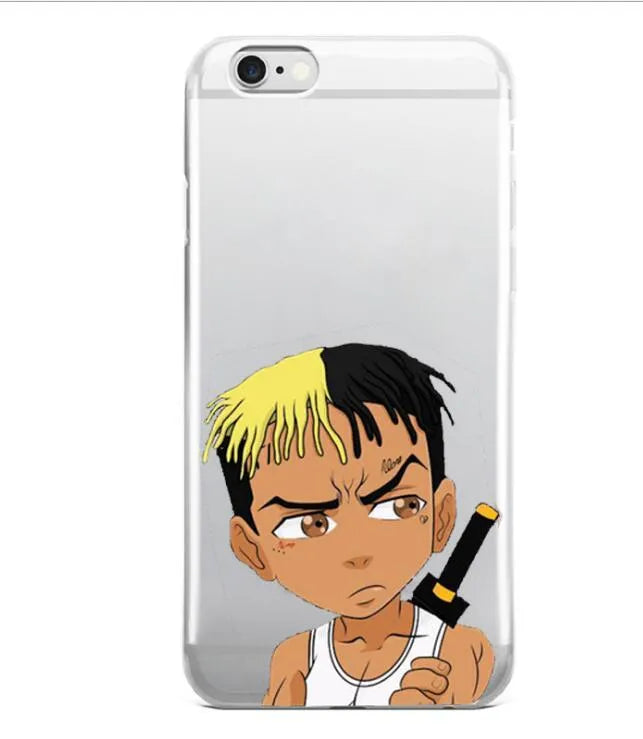 Transparent matte iPhone case with XXXTentacion artwork, shown on an iPhone model