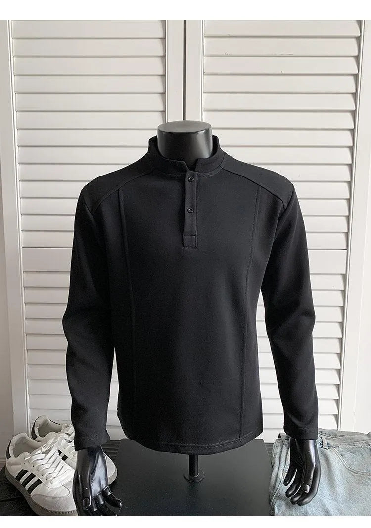 Men's patchwork shoulder polo shirt with stand-up collar in cotton fabric
