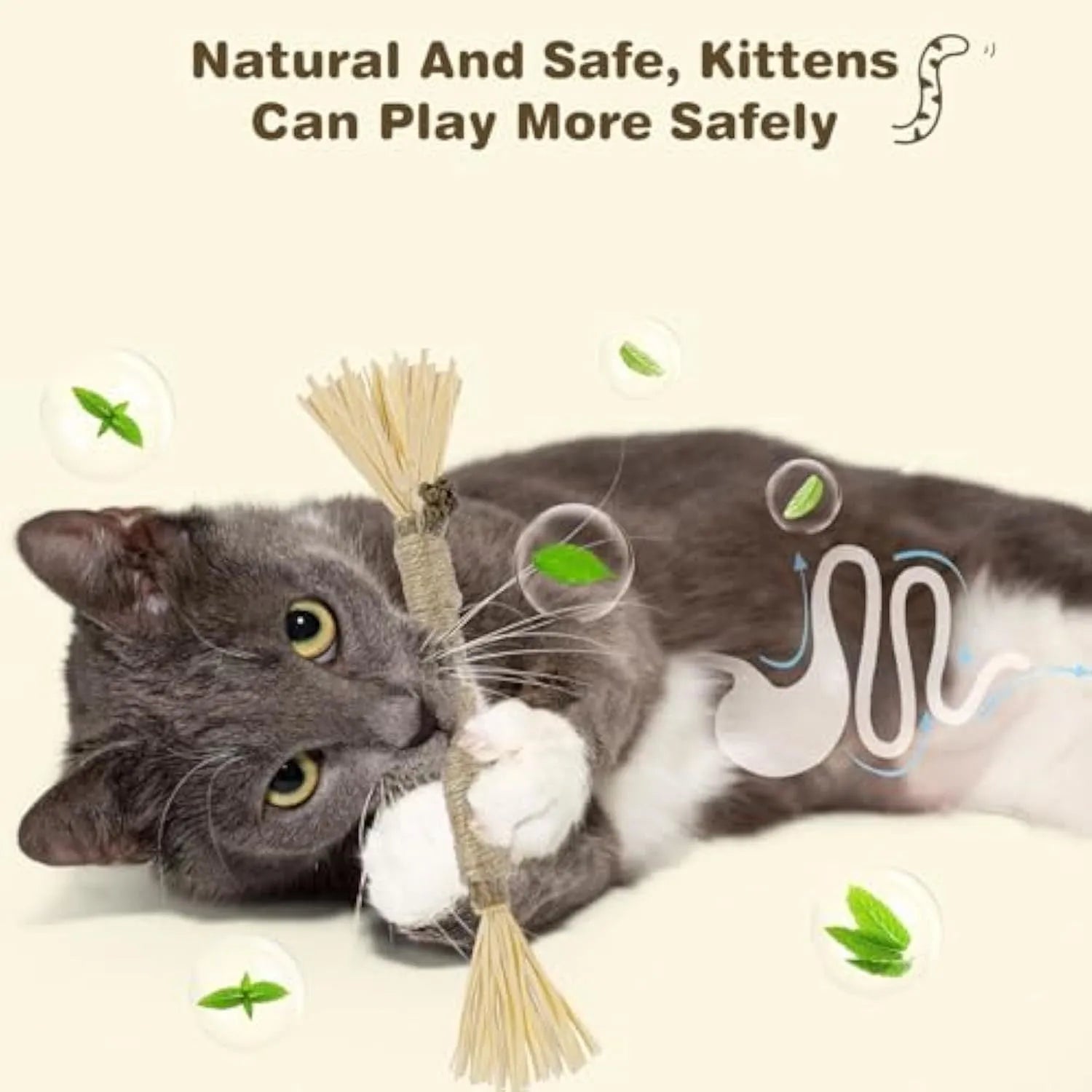 3 natural silvervine chew sticks for cats with sisal rope, thick and fine diameter options