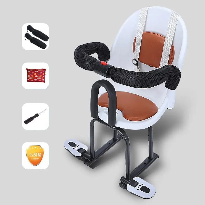 Front-mounted child safety seat for electric scooters with high carbon steel frame