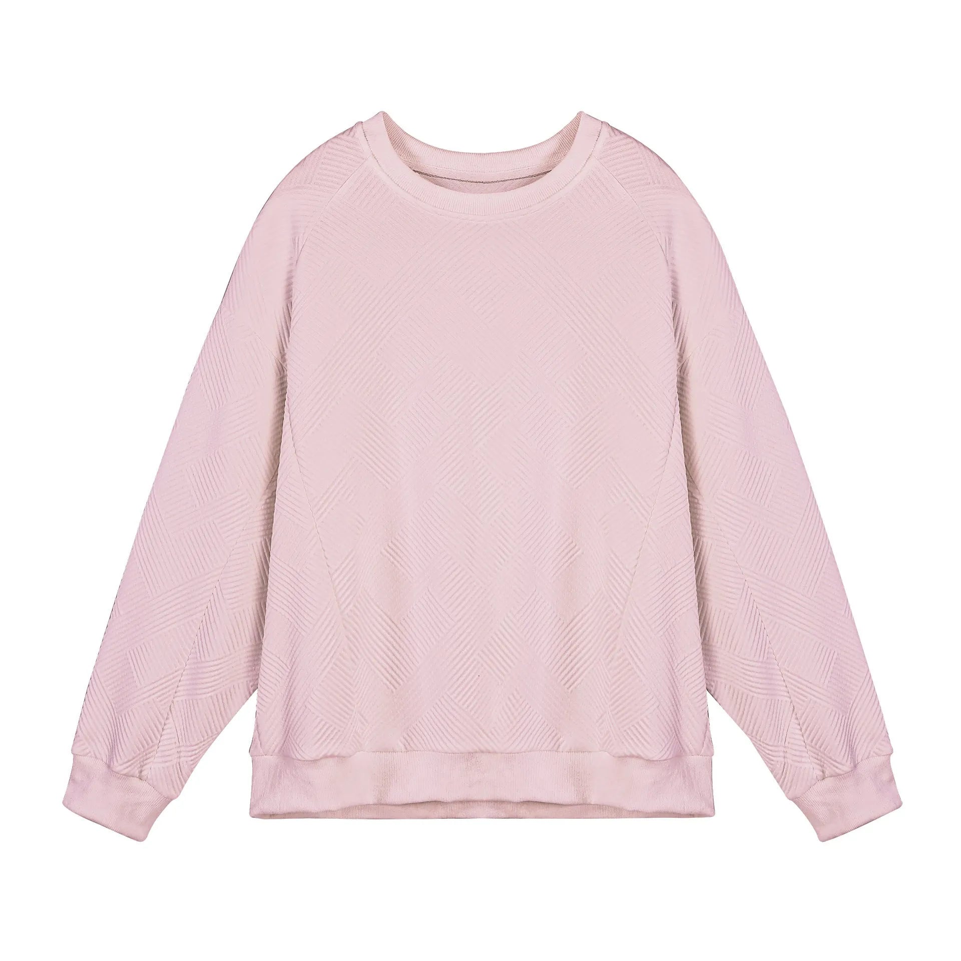 Men's loose fit long-sleeved twill jacquard sweater in a solid colour on a hanger