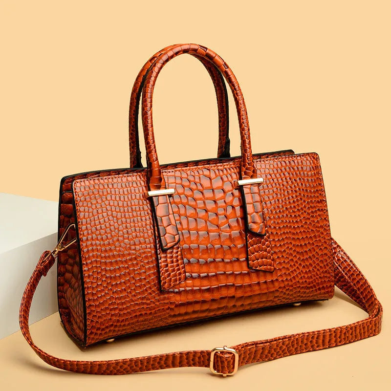Women's retro crocodile pattern PU shoulder messenger bag in khaki colour