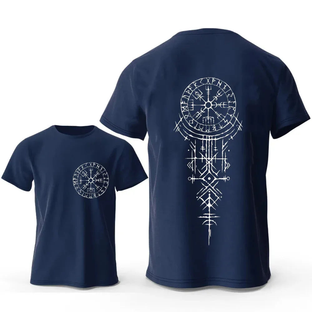 Men's cotton T-shirt with Viking rune compass graphic design in multiple colour options
