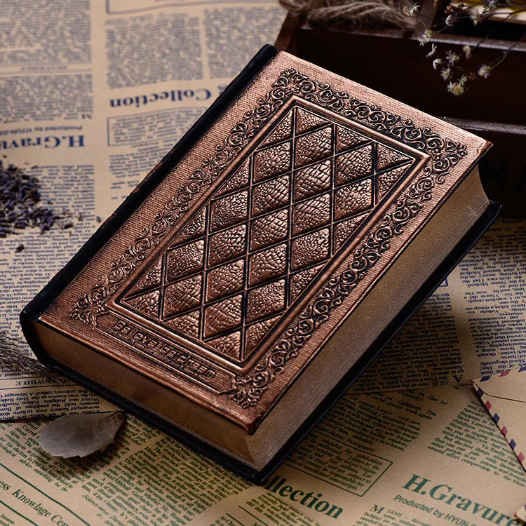 Embossed faux leather notepad with 3D textured cover in bronze or black gold colour