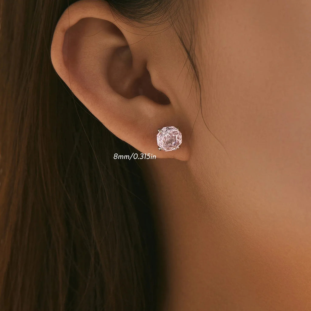 S925 sterling silver rose stud earrings for women in 6mm or 8mm sizes with flower design