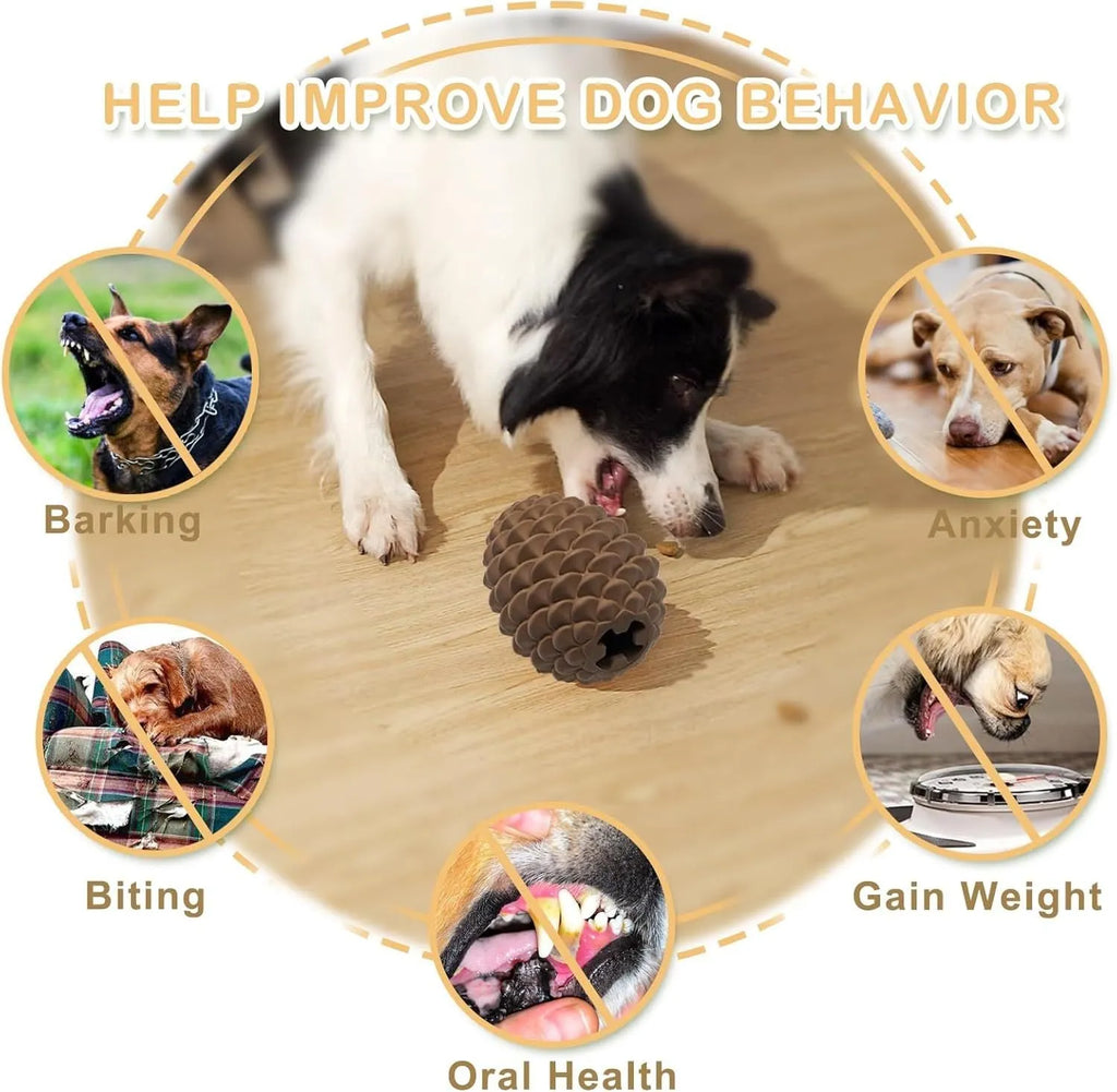 Yellow pine cone shaped natural rubber dog toy with treat dispenser for medium large aggressive chewers