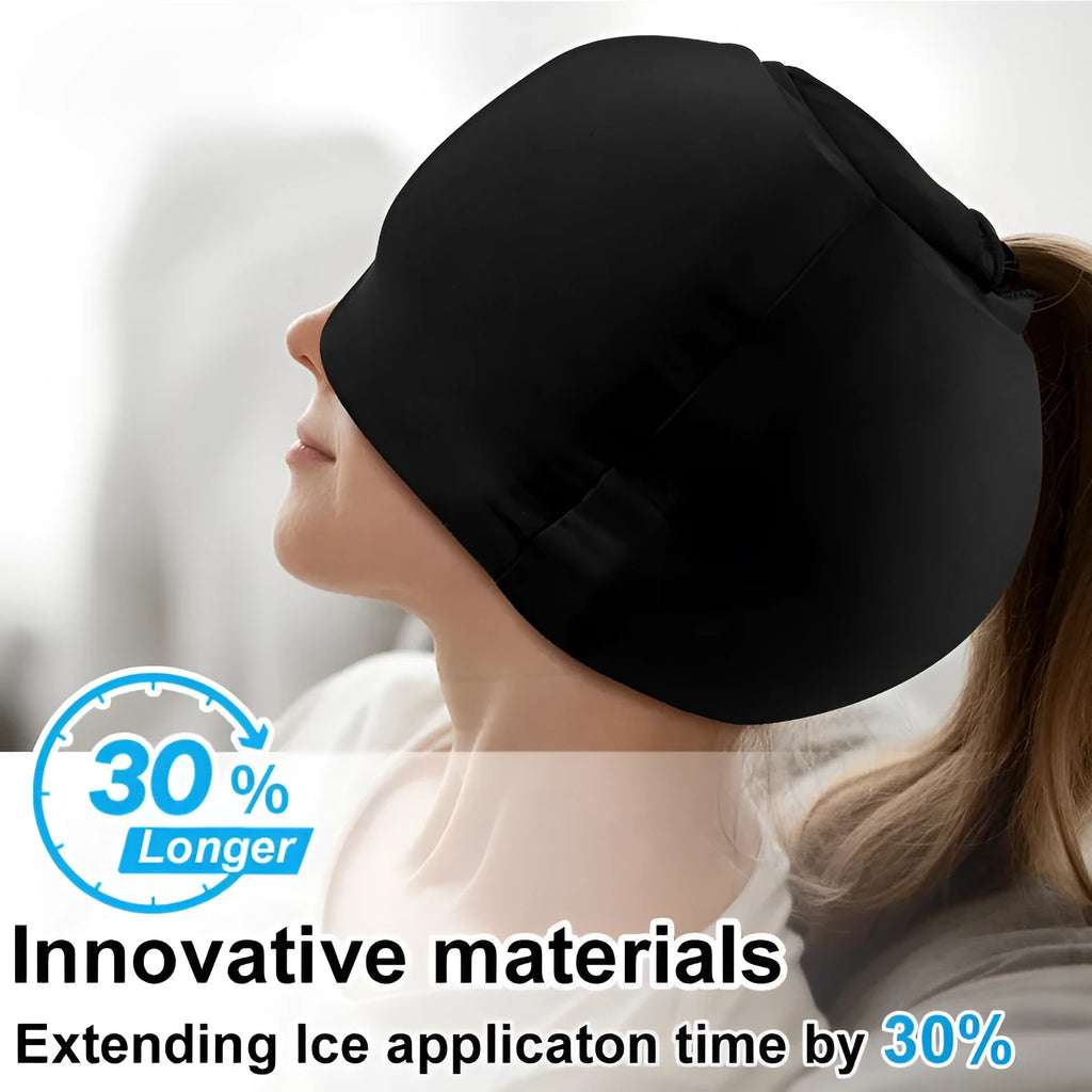 Solid colour cold compress head wrap with fully enclosed design for migraine relief therapy