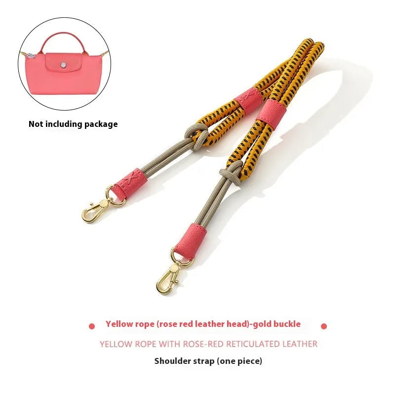 Braided nylon and cowhide leather crossbody strap with alloy buckle for bag modification