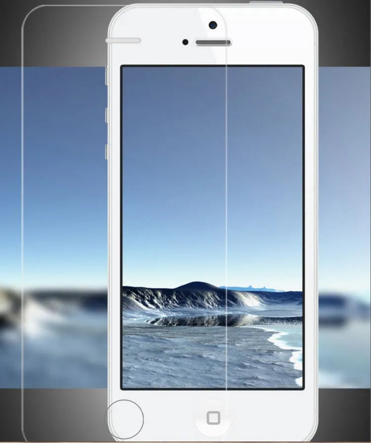 Tempered glass screen protector for iPhone 7 Plus, precut with home button cutout, on a white table