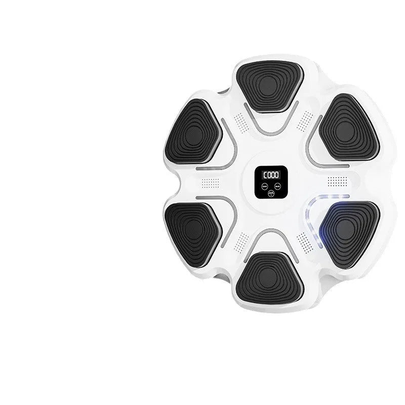 Smart music boxing machine wall target with electronic lights and focus gloves for home training.