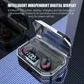 Black X10 Bluetooth headset and charging case on a white background.